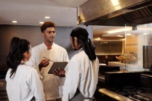 restaurant chef talking his team beginning shift 274689 45291