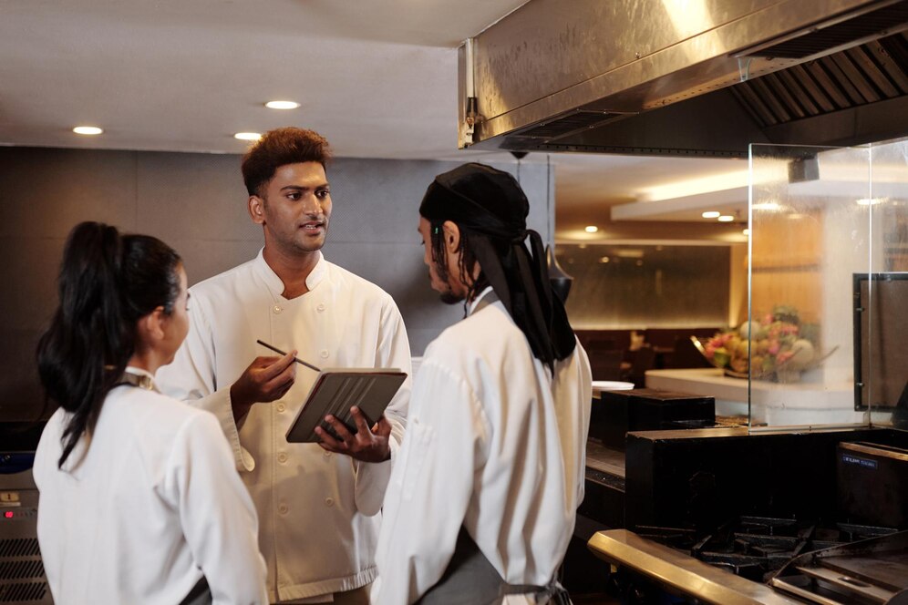 restaurant chef talking his team beginning shift 274689 45291